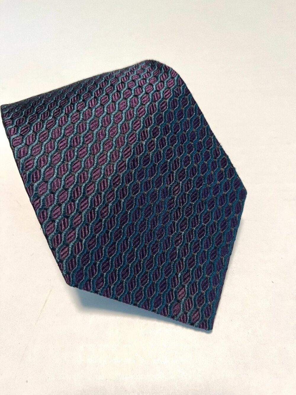 VTG COACH Purple Geometric Pattern Silk Neck Tie Made in‎ Italy
